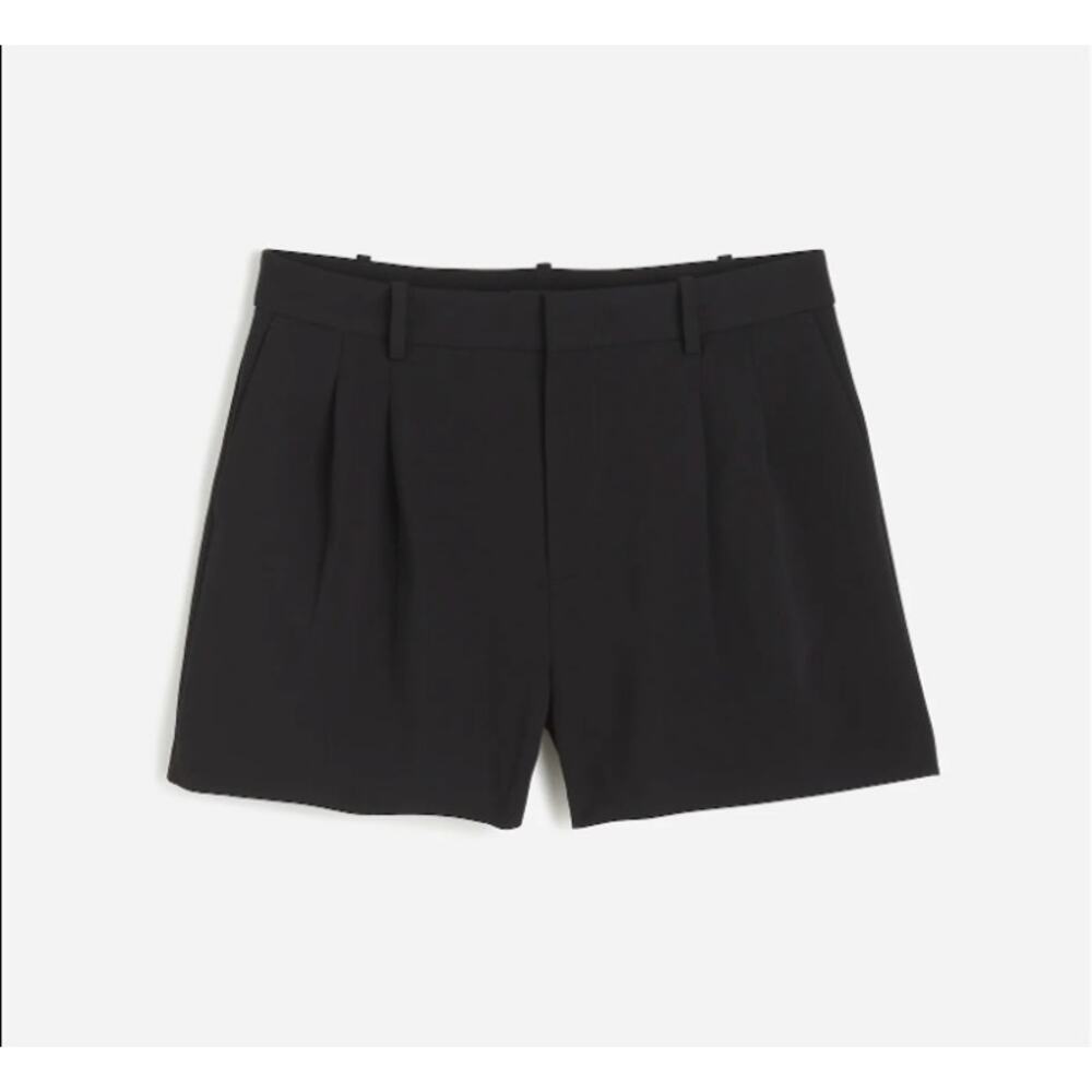 NWT Madewell Easy Pleated Trouser Shorts in Crepe Jet Black Size 12 - Picture 2 of 12